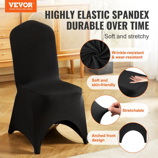 50 PCS Black Chair Covers Polyester Spandex Stretch Wedding Party Banquet.