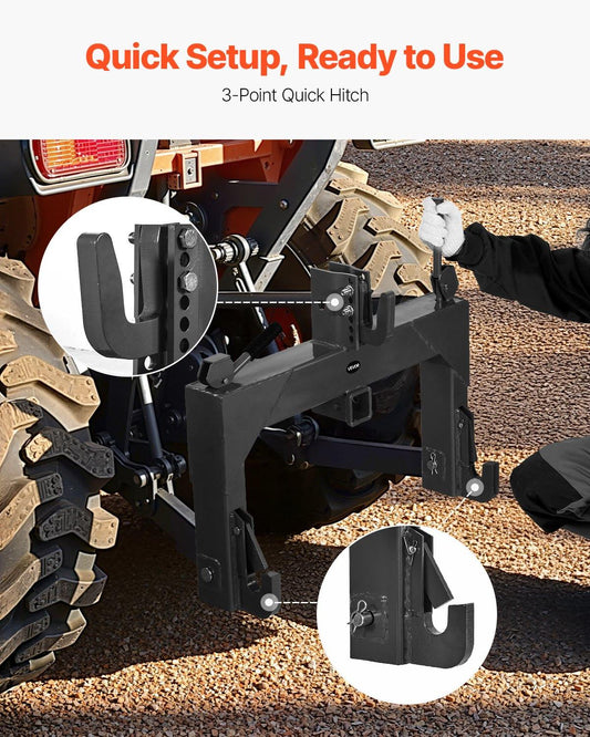 3-Point Quick Hitch with 2 in Receiver, 3000 Lbs Lift Capacity, 3-Pt Hitch with 5 Level Adjustable Bolt, Adaptation to Category 1 & 2 Tractor, Heavy Duty 3 Point Attachments, Black.