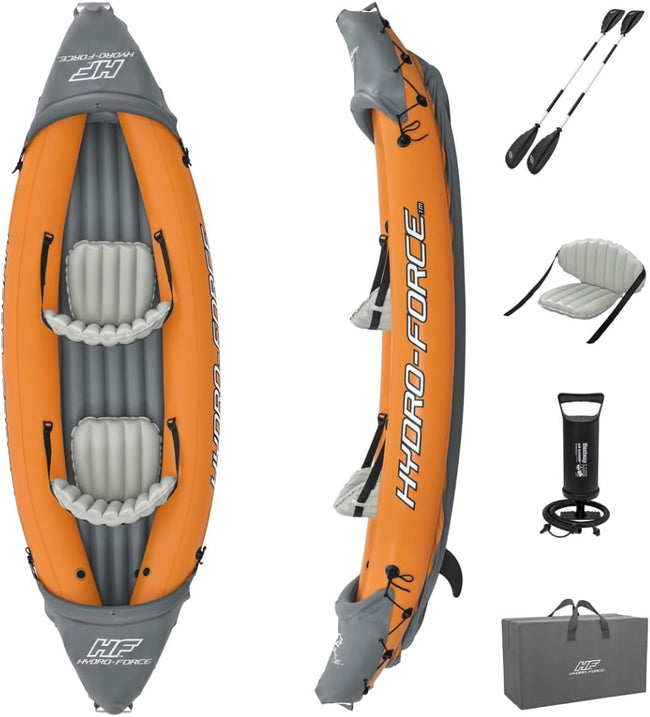Bestway 3.21m x 1.00m Rapid X2 Kayak for 2 with Hand Pump, Paddles, Seats, Fins and Storage Bag Two Seater. Hover Image