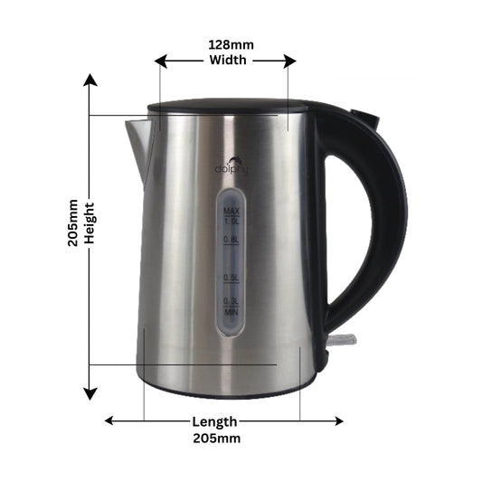 1.0L Brushed Silver Stainless Steel Kettle.