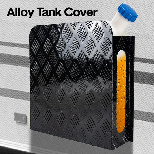 Diesel Tank Cover Double Side Sight Gauge Below Cut for Fuel Pick Up 10/15 L Tank Black Aluminium Alloy Checker Plate Fit Opening Protective Cover.