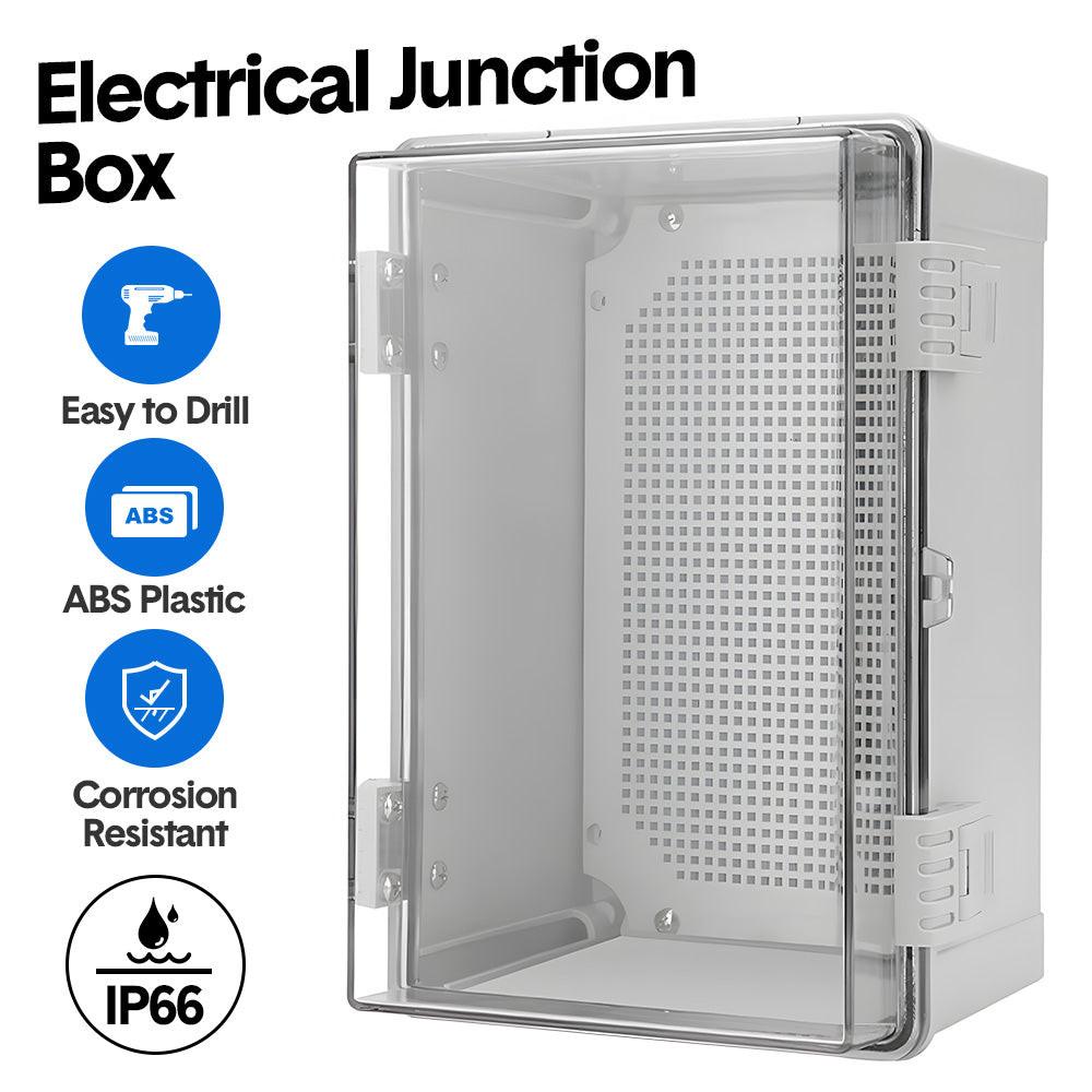 Electrical ABS Junction Box IP66 Waterproof Electrical Enclosure with Clear Hinged Cover and Mounting Plate for Electrical Project 30x20x17cm.