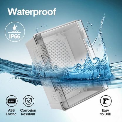 Electrical ABS Junction Box IP66 Waterproof Electrical Enclosure with Clear Hinged Cover and Mounting Plate for Electrical Project 30x20x17cm.