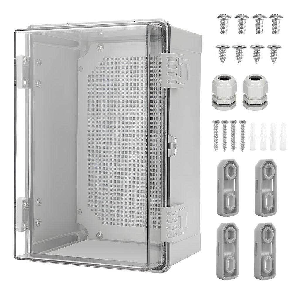 Electrical ABS Junction Box IP66 Waterproof Electrical Enclosure with Clear Hinged Cover and Mounting Plate for Electrical Project 30x20x17cm.