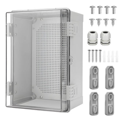 Electrical ABS Junction Box IP66 Waterproof Electrical Enclosure with Clear Hinged Cover and Mounting Plate for Electrical Project 30x20x17cm.