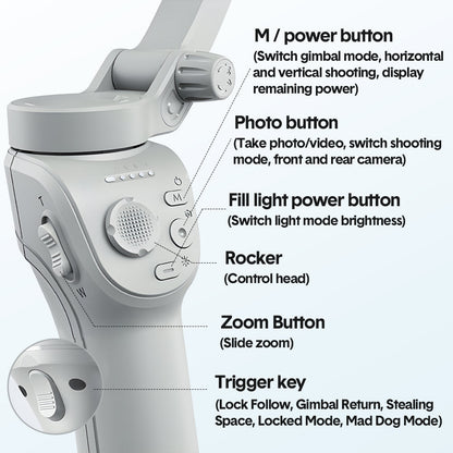 Portable Mobile Intelligent Gimbal 3 Axis Handheld Foldable and Rechargeable Smartphone Stabilizer 8 Modes with Tripod for Video Recording Face Tracking