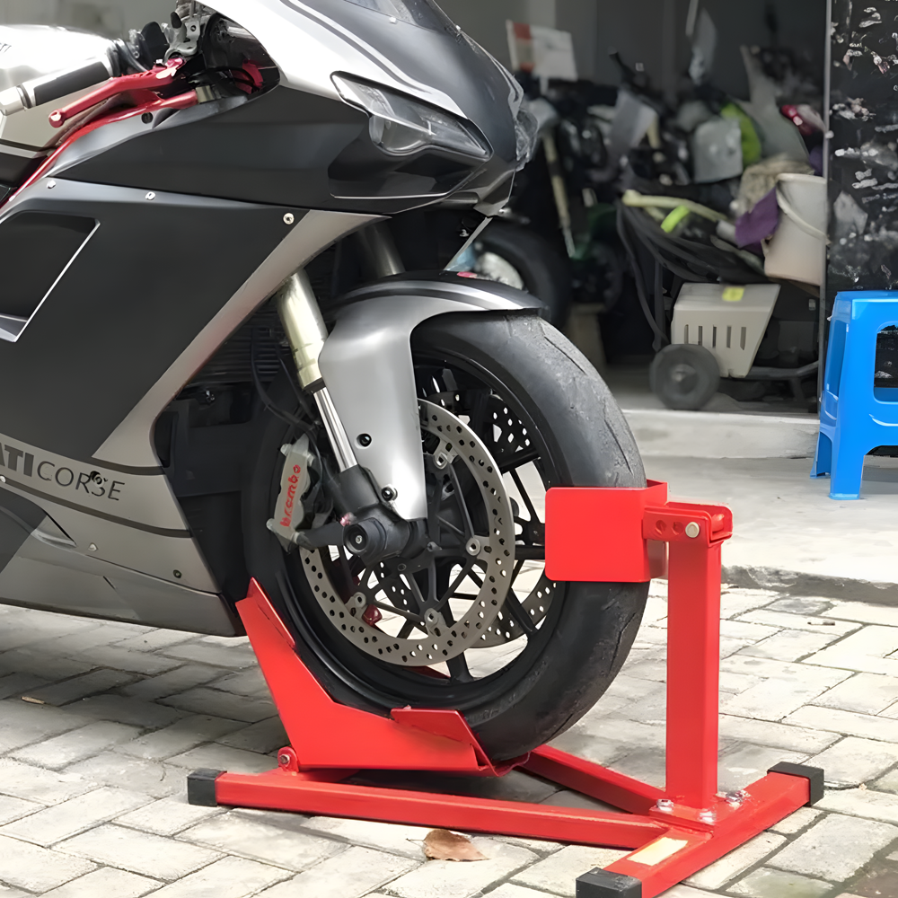 Heavy-Duty Motorcycle Motorbike Front Wheel Chock Lift Stand Vehicle Wheel Chock Clampsfor Trailer Transport 15"-21" Tires Standard Motorcycles.