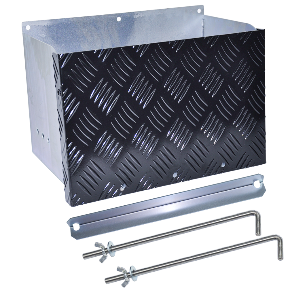 Battery Box Set Sturdy Galvanized Trailer Caravan Boat Spare Part with Lid and Hole for Secure Suits battery up to 160mm deep x 350mm wide Height 250mm.