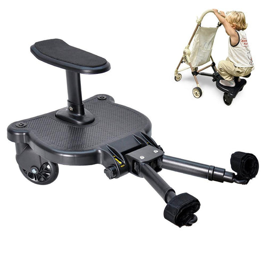 Universal Pram Board Seat and Stand Up Adjustable Buggy Board Pushchair with Bear Pattern Removable Seat Fits Most Strollers Holds Children Up to 25kg.