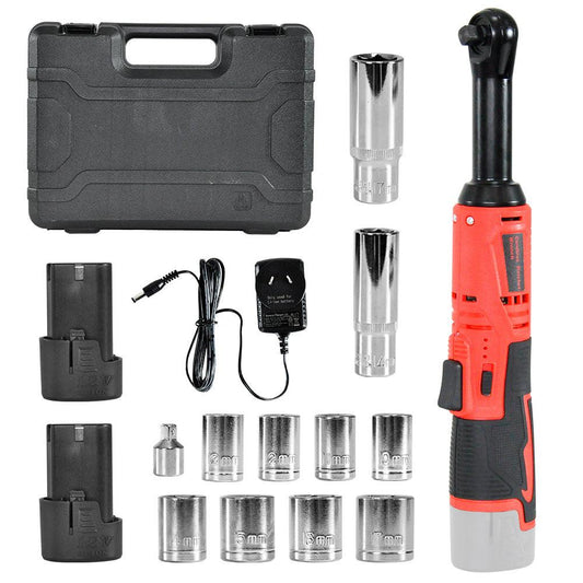 Cordless Electric Ratchet Wrench Set 12V Power Electric Ratchet Wrench 3/8inch 400 RPM Variable Speed with Sockets Two 2000mAh Batteries and Charger.
