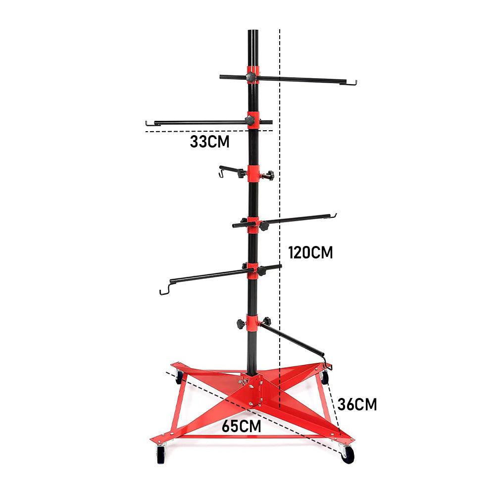 Universal Auto Paint Stand Panel Tree Paint Rotating Stand Center Post Hang Paint Spray with 4 Wheels and 6 Hooks for Automotive Doors Fenders Bumpers.