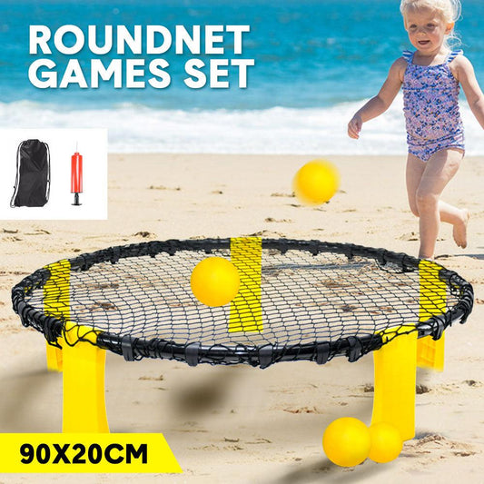 Portable Outdoor Spikeball Roundnet Game Set Team Beach Ball Game Bouncer Toy with Carrying Bag Net and 3 Balls Played Indoor Outdoor Lawn Beach Tailgating.