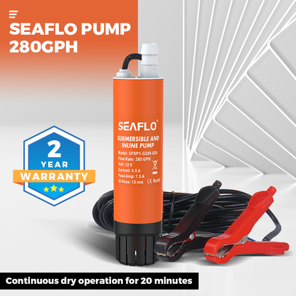 SEAFLO Submersible Inline Pump 12V 280GPH Transfer Pump Water Resistant High Pressure Washing Water Diesel Pump For RV Marine Boat Caravan.