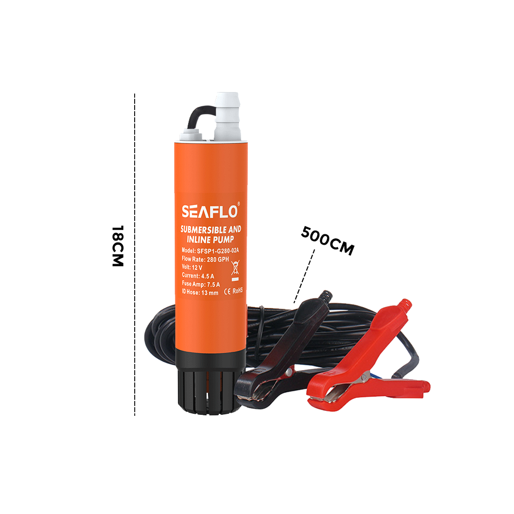 SEAFLO Submersible Inline Pump 12V 280GPH Transfer Pump Water Resistant High Pressure Washing Water Diesel Pump For RV Marine Boat Caravan.