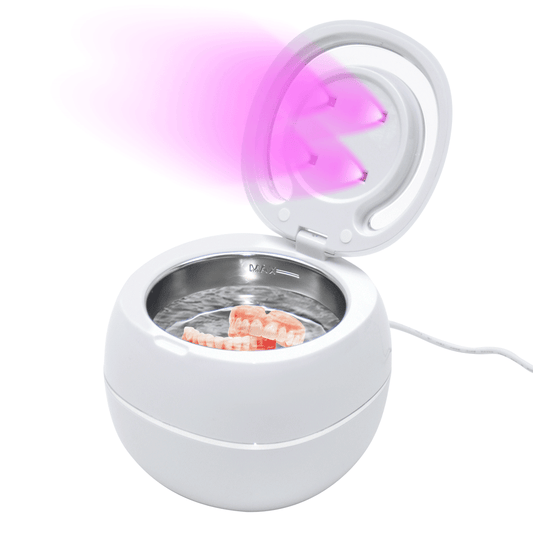 Ultrasonic UV Cleaner Portable 42khz Dual Mode Cleaner 180-220ml with Chamber and Timer for Dentures Aligner Retainer Dental and Jewellery Cleaning Machine.