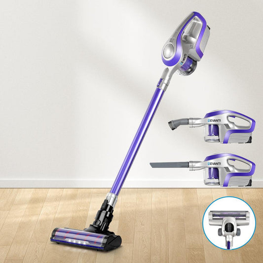 Devanti Stick Vacuum Cleaner Roller Brush Cordless 150W Purple.