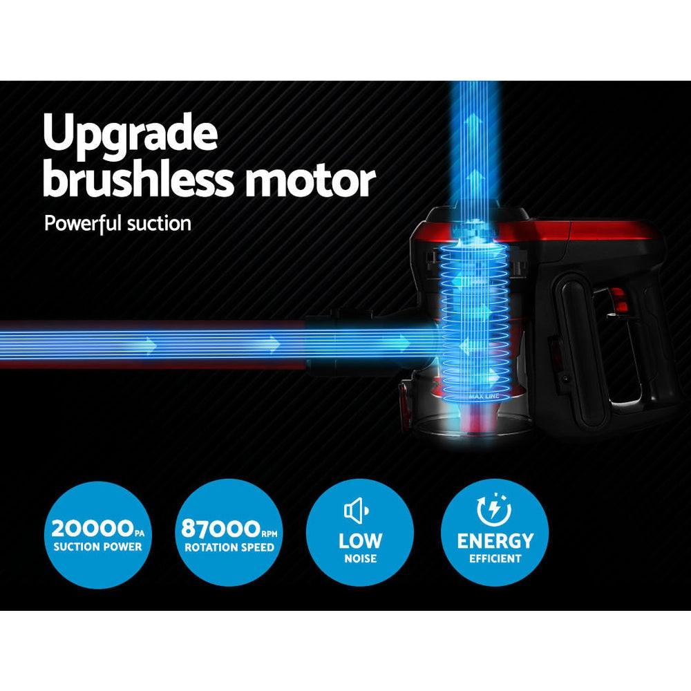 Devanti Stick Vacuum Cleaner Brushless Cordless 250W Red.