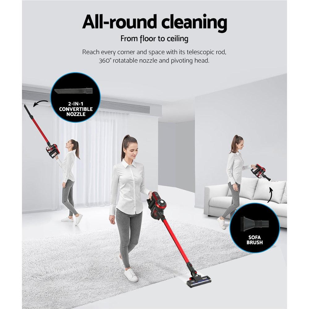 Devanti Stick Vacuum Cleaner Brushless Cordless 250W Red.