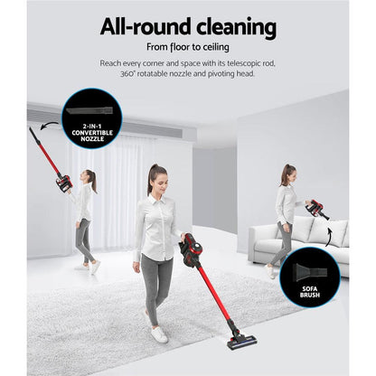 Devanti Stick Vacuum Cleaner Brushless Cordless 250W Red.