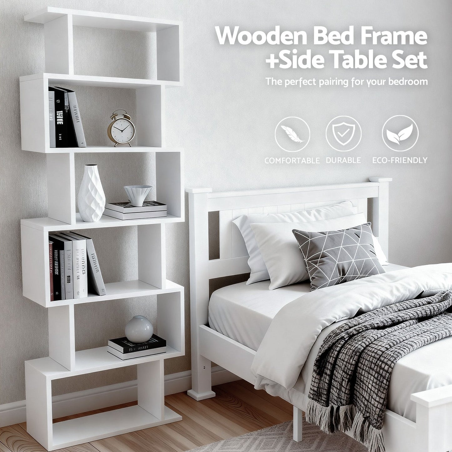 Artiss King Single Bed Frame and Bookshelf