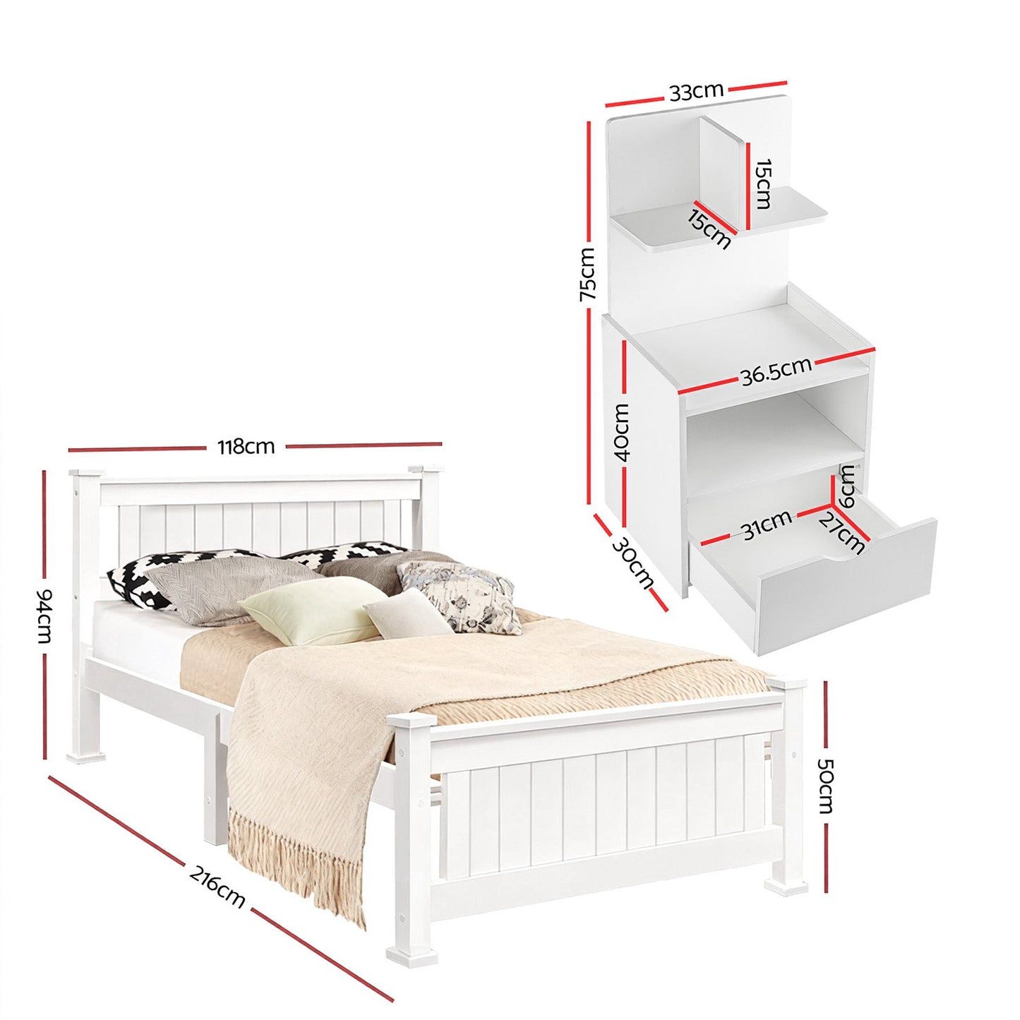Artiss King Single Bed Frame and Bookshelf