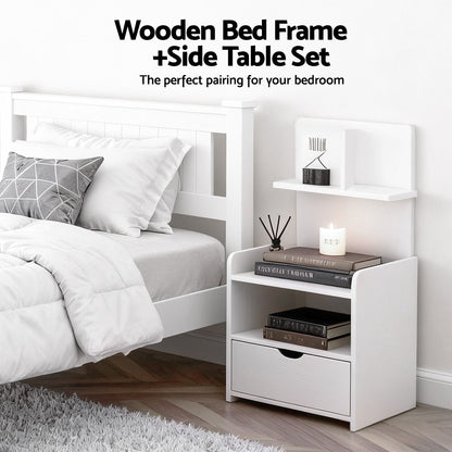 Artiss King Single Bed Frame and Bookshelf
