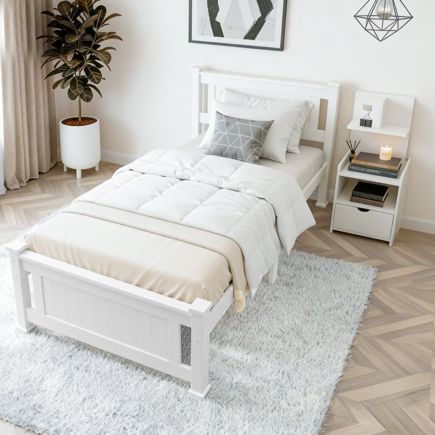 Artiss King Single Bed Frame and Bookshelf