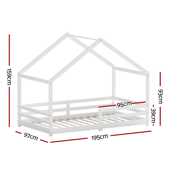 Artiss Bed Frame Wooden Kids Single House Frame White AMOS Main Image
