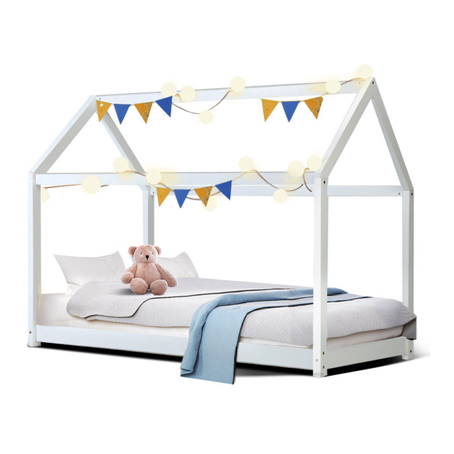Artiss Bed Frame Wooden Kids House Frame White CASA Hover Image