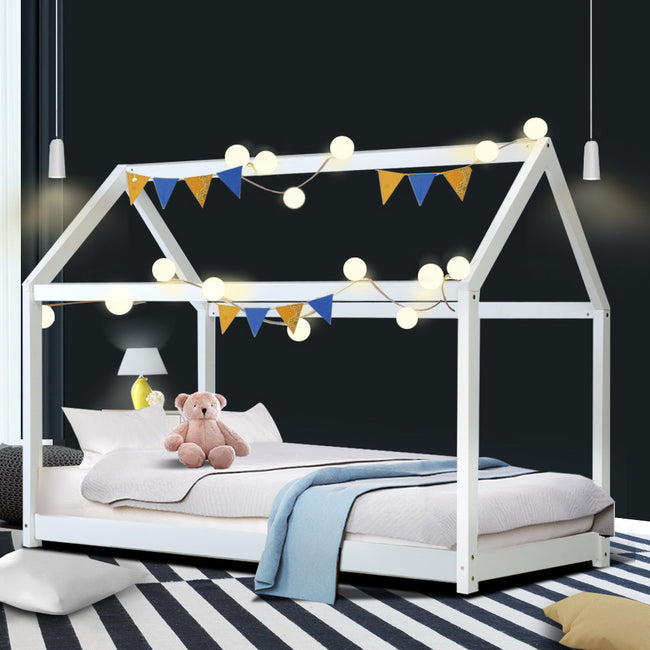 Artiss Bed Frame Wooden Kids House Frame White CASA Main Image