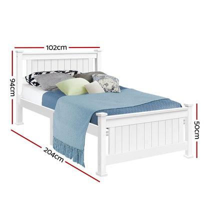 Artiss Bed Frame Single Size Wooden White RIO.