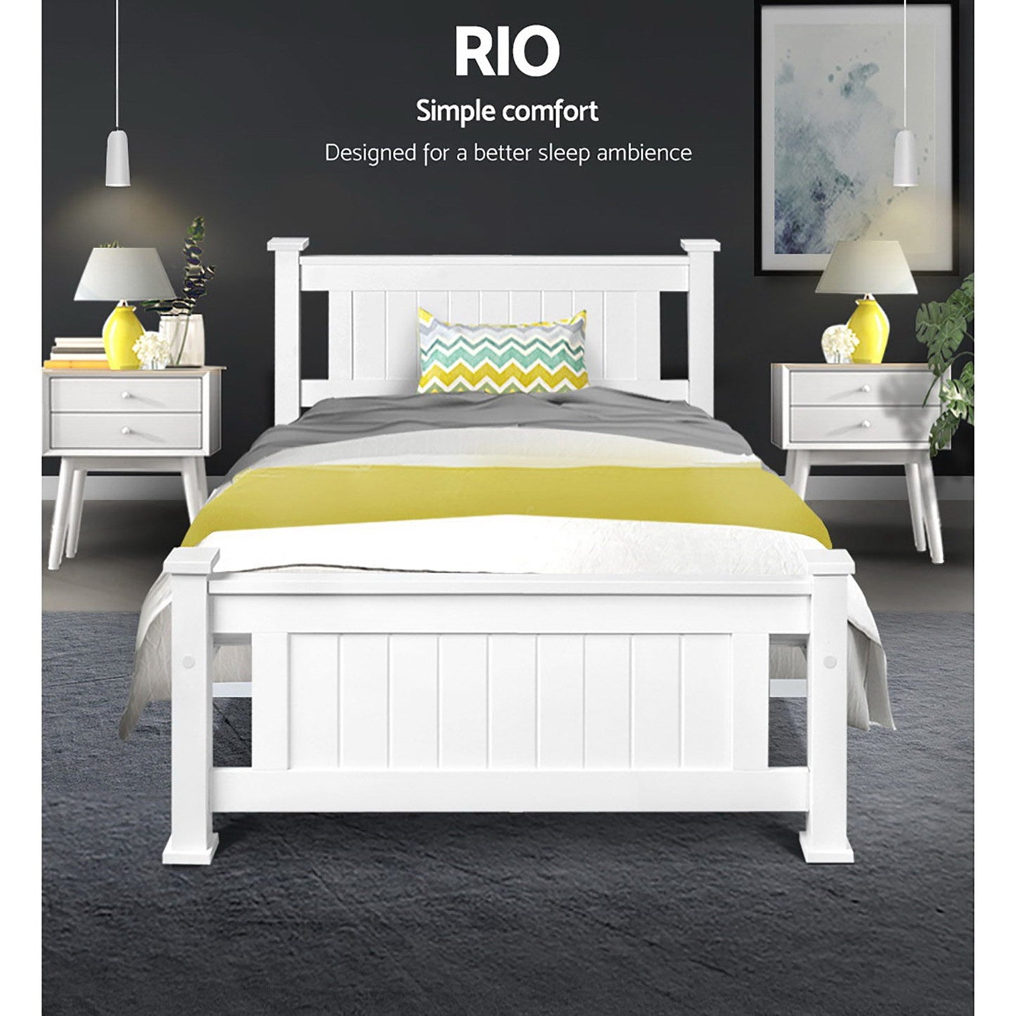 Artiss Bed Frame Single Size Wooden White RIO.