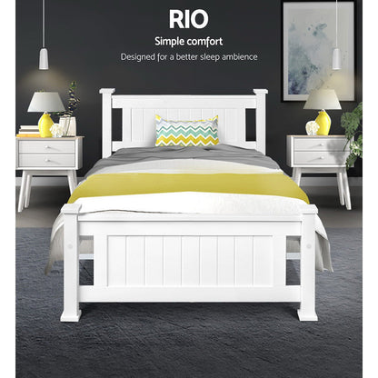 Artiss Bed Frame Single Size Wooden White RIO.