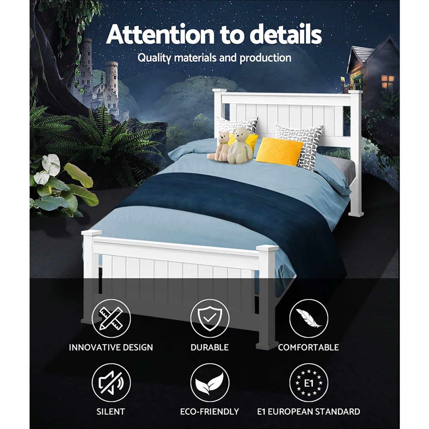 Artiss Bed Frame Single Size Wooden White RIO.