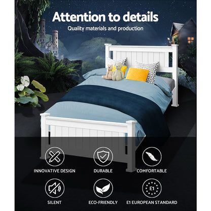 Artiss Bed Frame Single Size Wooden White RIO.