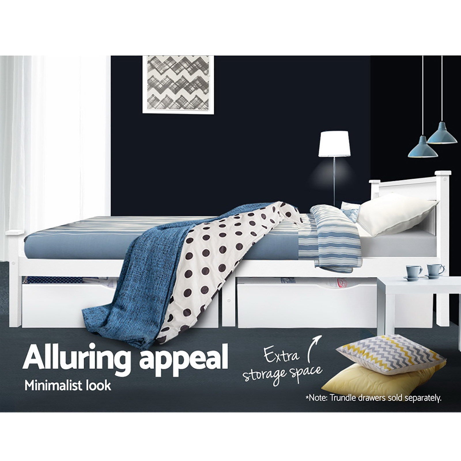 Artiss Bed Frame Single Size Wooden White RIO.