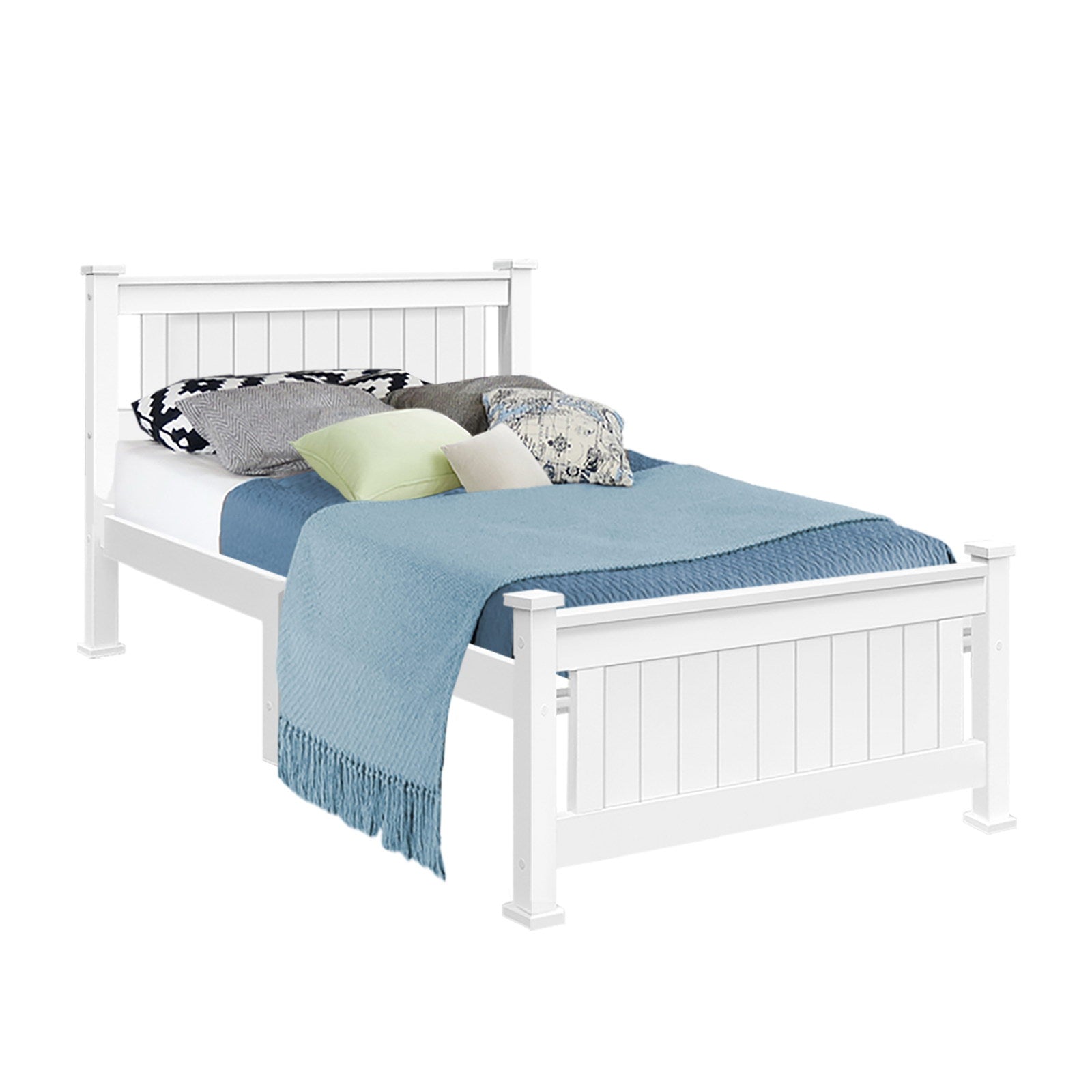 Artiss Bed Frame Single Size Wooden White RIO.