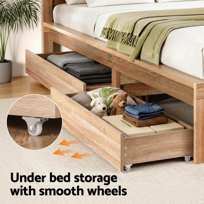 Artiss 2pcs Under Bed Storage with Wheels Rolling Wooden Drawers King Single & Queen