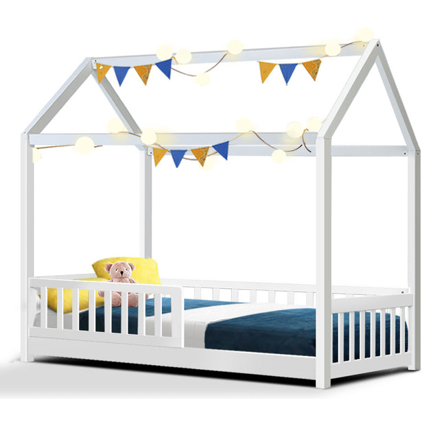 Artiss Bed Frame Wooden Kids House Frame White ROCK Hover Image