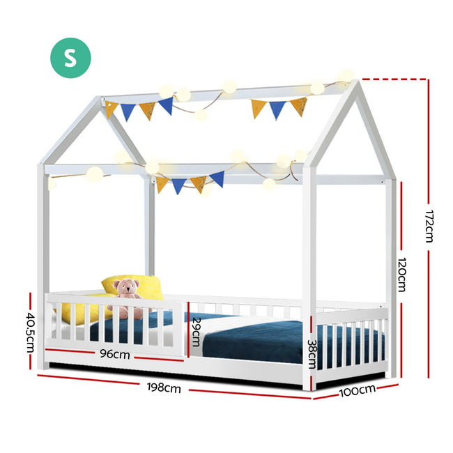 Artiss Bed Frame Wooden Kids House Frame White ROCK Main Image