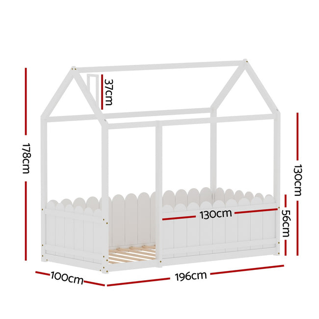 Artiss Bed Frame Wooden Kids House Single Frame White KORI Main Image