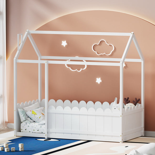 Artiss Bed Frame Wooden Kids House Single Frame White KORI Hover Image