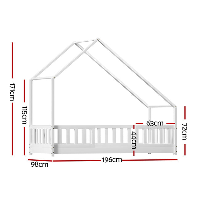 Artiss Bed Frame Wooden Kids House Single Frame White PAVO Main Image
