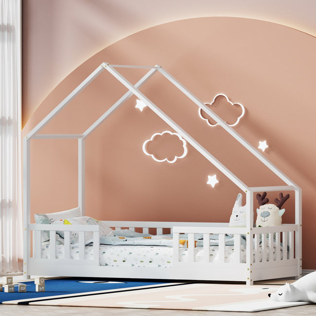 Artiss Bed Frame Wooden Kids House Single Frame White PAVO Hover Image