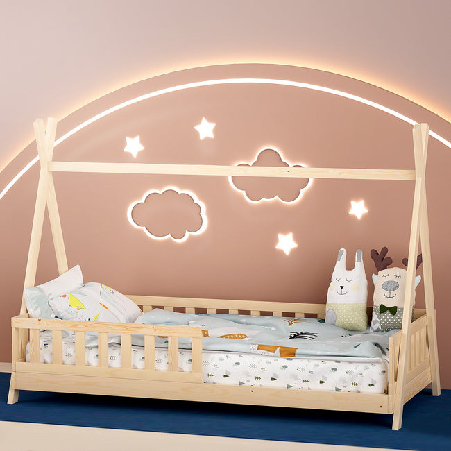 Artiss Bed Frame Wooden Kids House Frames Oak PUAH Hover Image