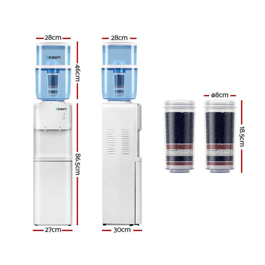 Devanti Water Cooler Dispenser Stand 22L Bottle White w/2 Filter.