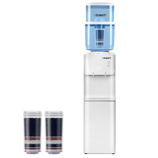Devanti Water Cooler Dispenser Stand 22L Bottle White w/2 Filter.