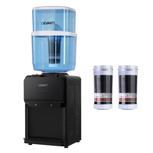 Devanti Water Cooler Dispenser 22L Bench Top Chiller Purifier Filter Hot Cold Black.