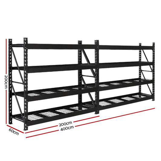 Giantz 4Mx2M Garage Shelving Warehouse Rack Pallet Racking Storage Shelve Black.