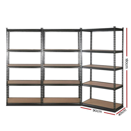 3x1.8M 5-Shelves Steel Warehouse Shelving Racking Garage Storage Rack Grey.
